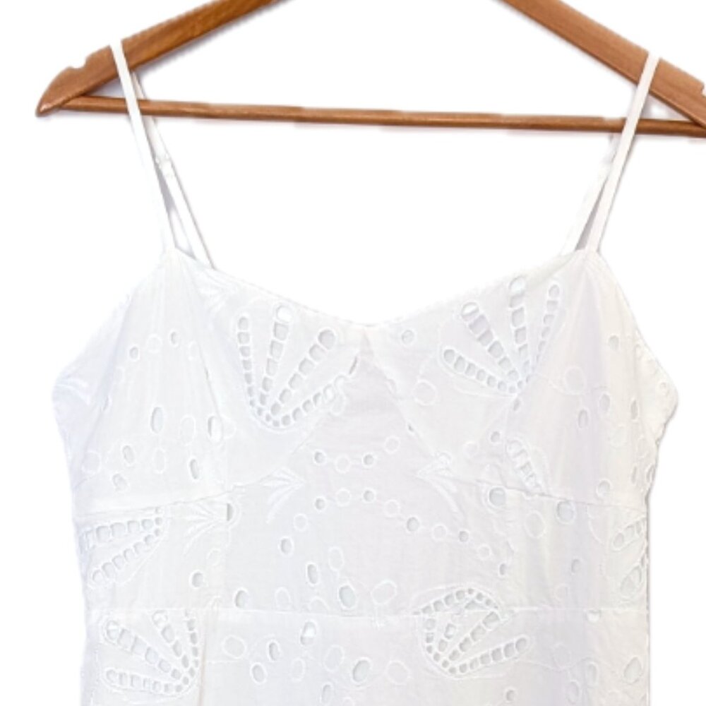 LOFT | White Shell Eyelet Midi Dress Spaghetti Straps | Size 10P - Picture 5 of 14